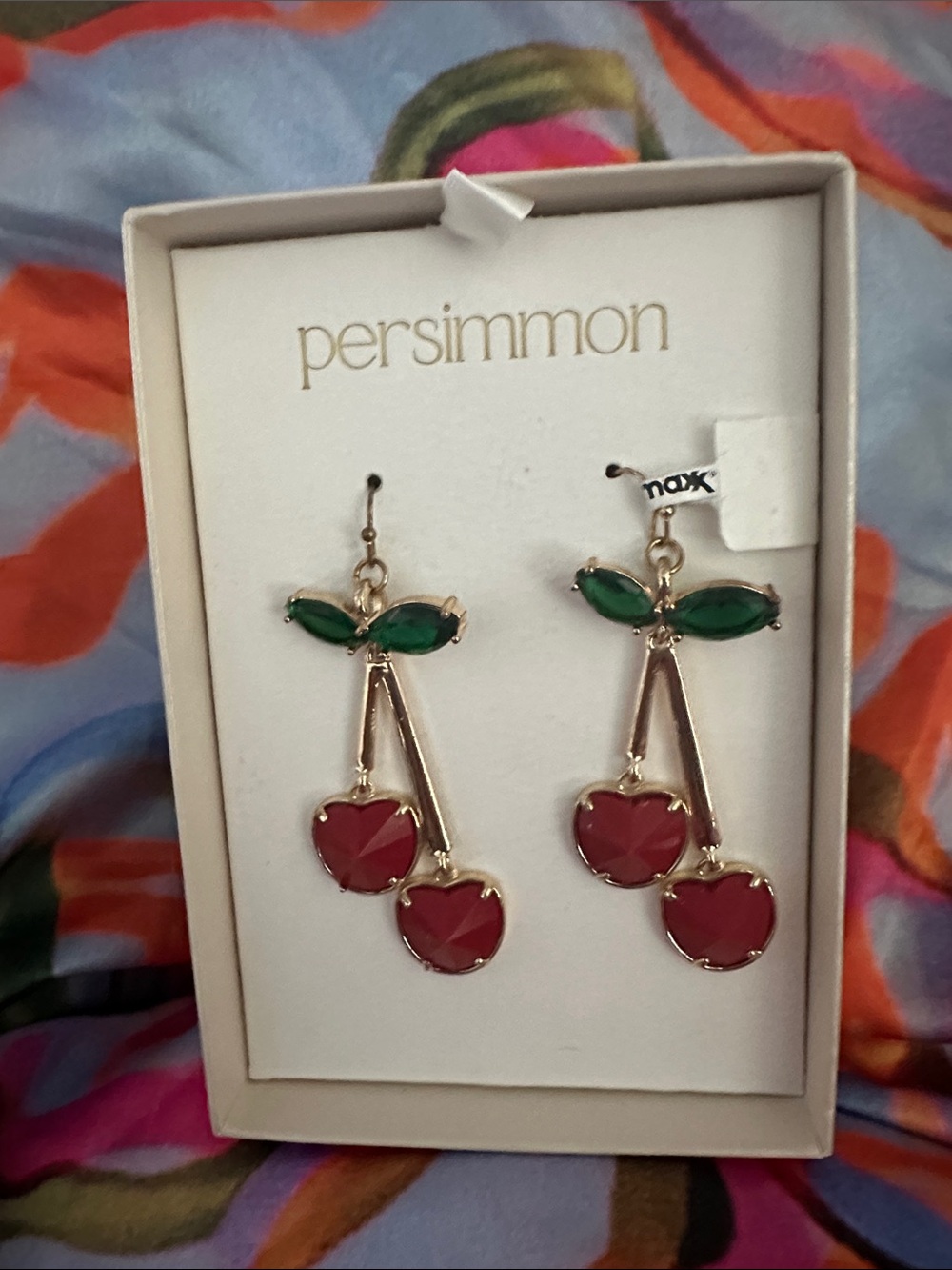 Persimmon Gold-Tone Cherry Drop Earrings in Red and Green